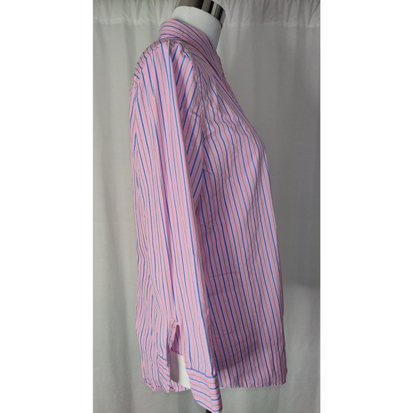Lauren Ralph Lauren Button Up Shirt Half Sleeve Roll Cuff Collared Striped Large - Picture 9 of 9